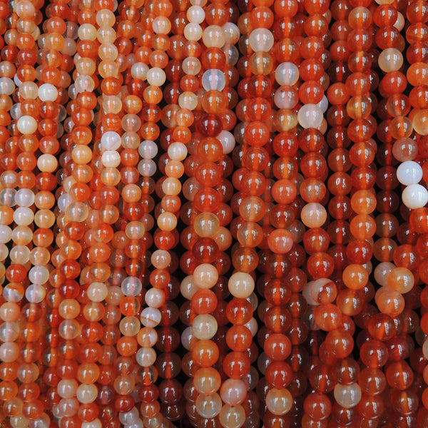 AAA Natural Carnelian 3mm 4mm 6mm 8mm Round Beads Highly Polished Finish Natural Red Orange Creamy White Gemstone 16" Strand