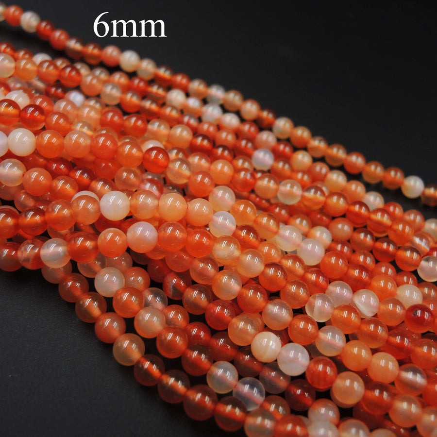 AAA Natural Carnelian 3mm 4mm 6mm 8mm Round Beads Highly Polished Finish Natural Red Orange Creamy White Gemstone 16" Strand