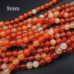 AAA Natural Carnelian 3mm 4mm 6mm 8mm Round Beads Highly Polished Finish Natural Red Orange Creamy White Gemstone 16" Strand