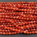 Star Cut Natural Red Carnelian Beads Faceted 6mm 8mm 10mm Rounded Nugget Sharp Facets 15" Strand
