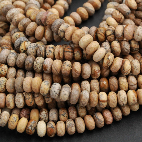 Matte Finish Natural Picture Jasper 8mm 10mm Rondelle Matte Faceted Beads Desert Jasper Rondelle Earthy Yellow Brown Jasper 16" Strand