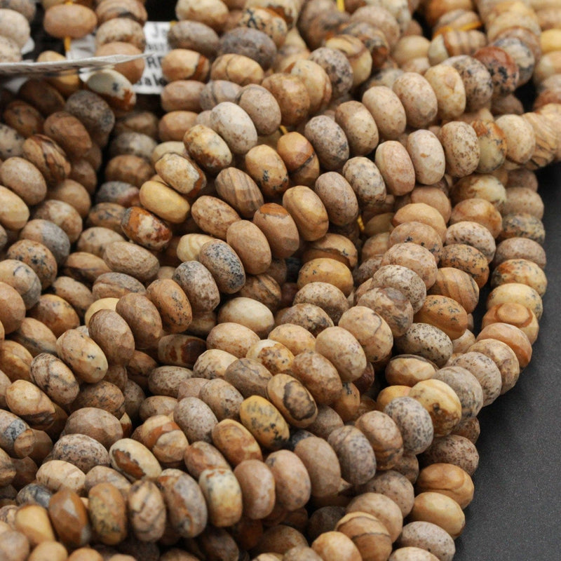 Matte Finish Natural Picture Jasper 8mm 10mm Rondelle Matte Faceted Beads Desert Jasper Rondelle Earthy Yellow Brown Jasper 16" Strand