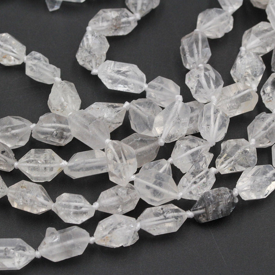 Natural Raw Rough Tibetan Quartz Beads Drilled Double Terminated Points Super Clear Freeform Real Natural Crystal Nugget 16" Strand