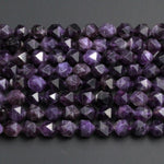 Star Cut Natural Dark Purple Amethyst Beads Faceted Nugget Geometric Cut Rounded 8mm 10mm Beads Diamond Cut Sparkling Gemstone 16" Strand