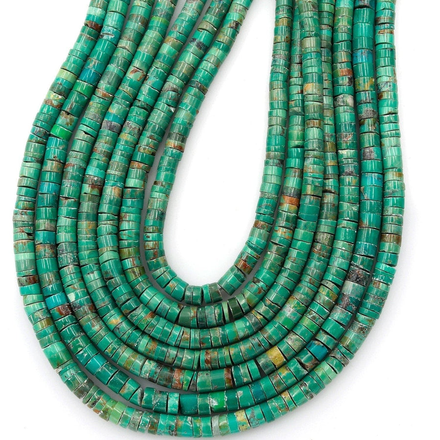 Genuine 100% Natural Turquoise Heishi Beads 5mm 6mm Rondelle Genuine Bright Blue Green Turquoise Beads Center Drilled Full 16" Strand