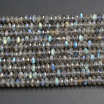 Best of All! AAA Micro Faceted Labradorite Rondelle Beads 6mm 7mm Nothing But Brilliant Rainbow Blue Flashes Fire Diamond Cut 16" Strand
