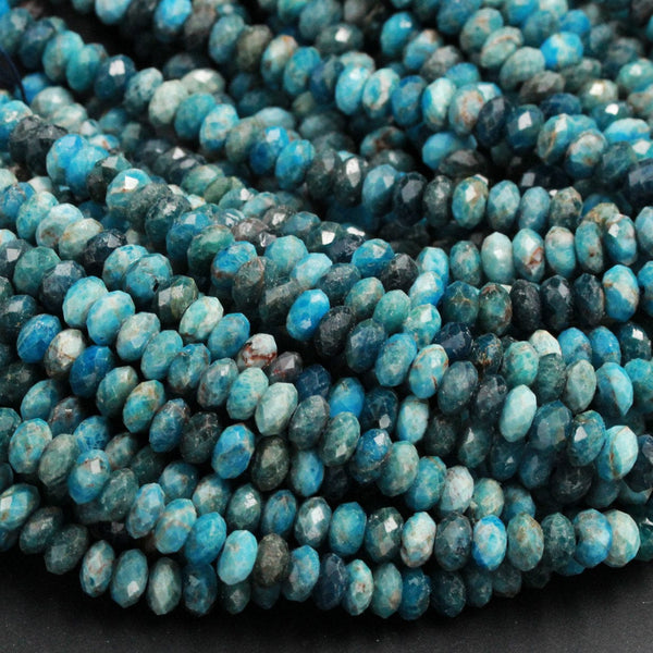 Faceted Blue Apatite Rondelle 6mm 8mm Beads Micro Cut Real Genuine Natural Apatite Small Rondelle Laser Diamond Cut Gemstone 16" Strand