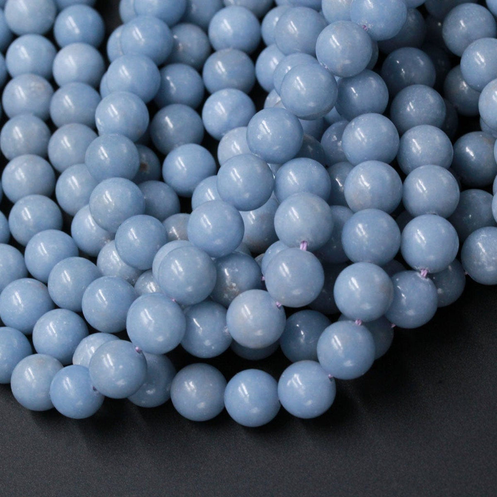 Natural Blue Angelite 8mm Round 10mm Round Beads High Quality Spheres Beads Canadian Angel Stone Soft Pastel Blue 16" Strand