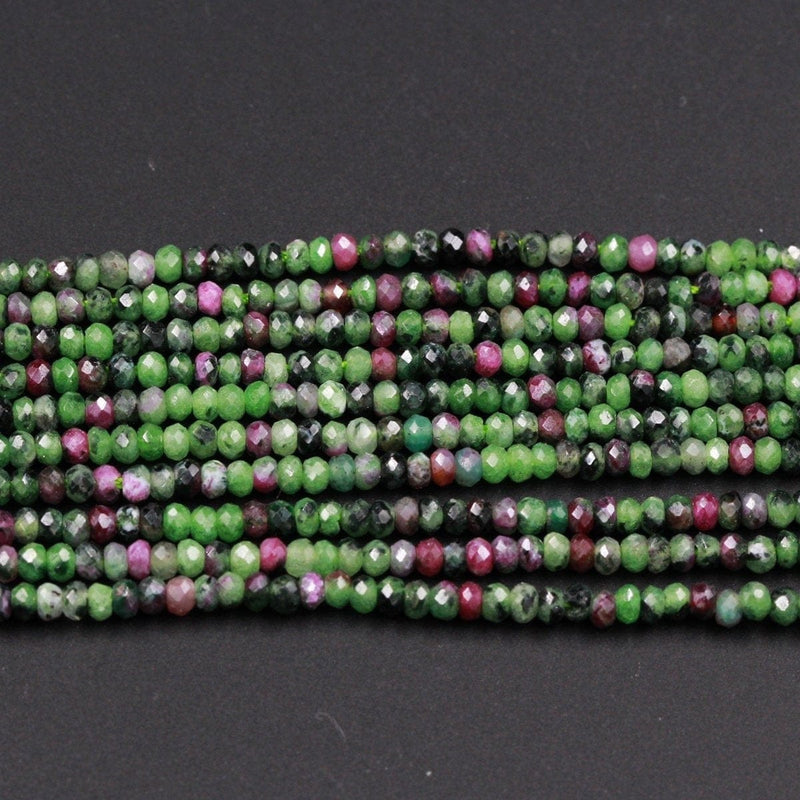 Micro Faceted Tiny Small Natural Ruby Zoisite 3mm Faceted Rondelle Beads Laser Diamond Cut Gemstone 16" Strand