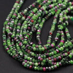 Micro Faceted Tiny Small Natural Ruby Zoisite 3mm Faceted Rondelle Beads Laser Diamond Cut Gemstone 16" Strand