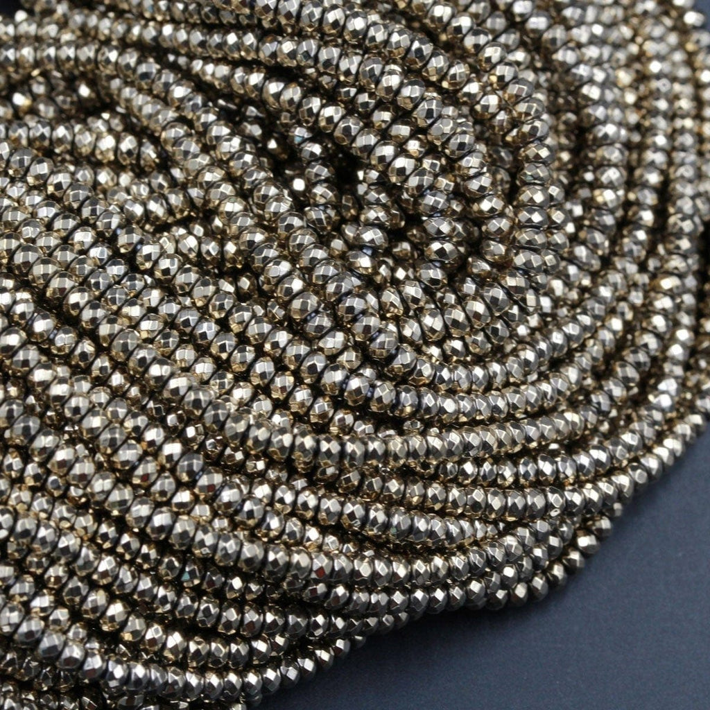 Titanium Pyrite Faceted 3mm x 2mm Rondelle beads Tiny Small Micro Faceted Rondelle Diamond Micro Cut Sparkling Natural Gemstone 16" Strand