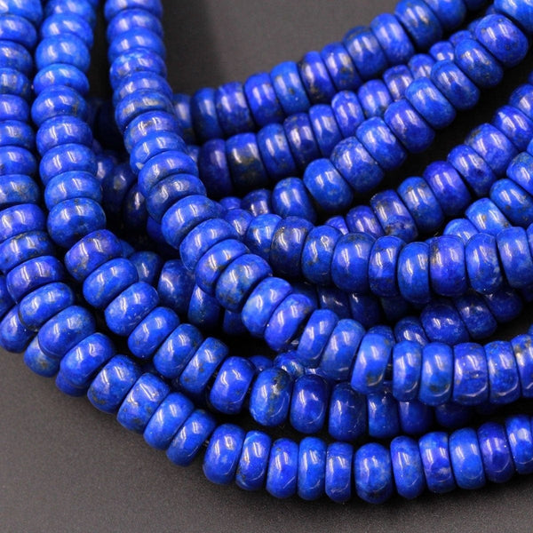 Superior AAA Quality Genuine 100% Natural Blue Lapis Lazuli Rondelle Beads 6mm x 4mm Disc Thick Rondelle Saucer Wheel Gemstone 16" Strand