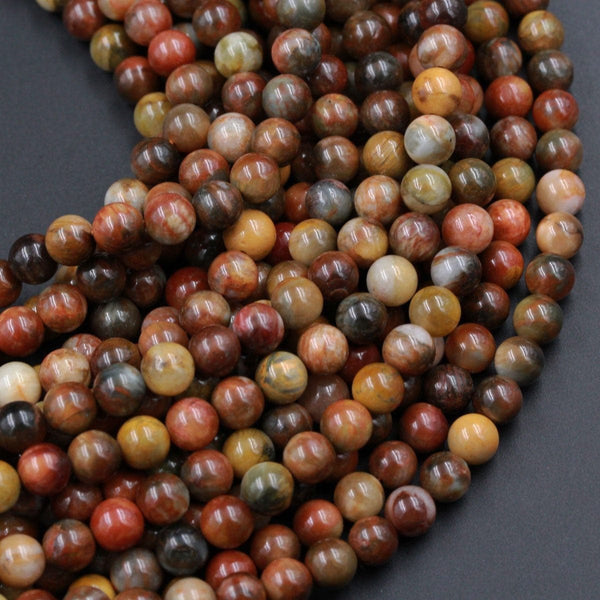 Rare Natural Red Brown Yellow Eagle Eye 6mm Round Beads Nice Polish Chatoyant Stone 16" Strand