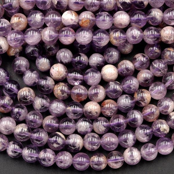 Natural Phantom Amethyst Round Beads 7mm 8mm Powerful Healing Stone Rock Phamton Lodalite Matrix Beads 16" Strand