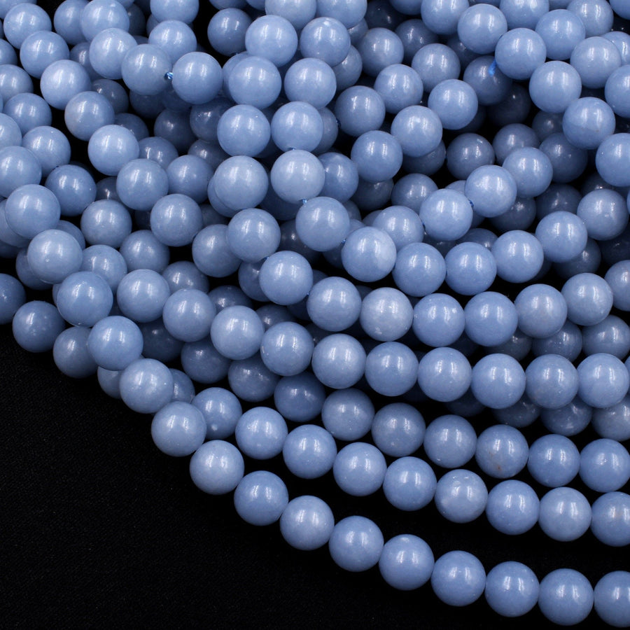 AA Grade Natural Blue Angelite 8mm 10mm Round Beads High Quality Spheres Beads Canadian Angel Stone Soft Pastel Blue 16" Strand