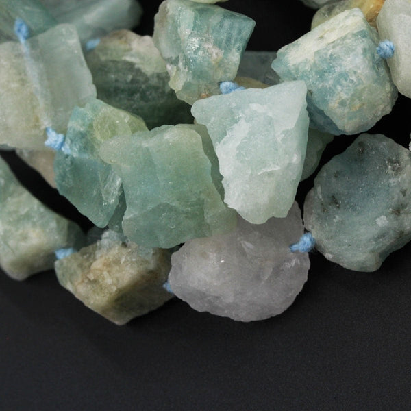 Rough Raw Large Natural Aquamarine Beads Freeform Nuggets Hand Hammered Chiseled Blue Green Nuggets Organic Cut Gemstone Beryl 16" Strand