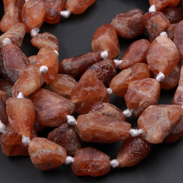 Hessonite Garnet Nugget Matte Finish Large Raw Rough Organic Orange Brown Garnet Freeform Hand Cut Tumbled Irregular Nuggets 18" Strand