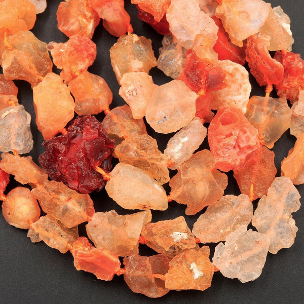 Mexican Fire Opal Beads Drusy Druzy Freeform Nugget Raw Rough Real Genuine Natural Orange Red Fire Opal Gemstone Organic Cut 16" Strand