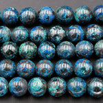 SHATTUCKITE BEADS Round 12mm Deep Marine Blue AAA Grade Rare Natural Blue Azurite Chrysocolla Gemstone From Arizona 16" Strand