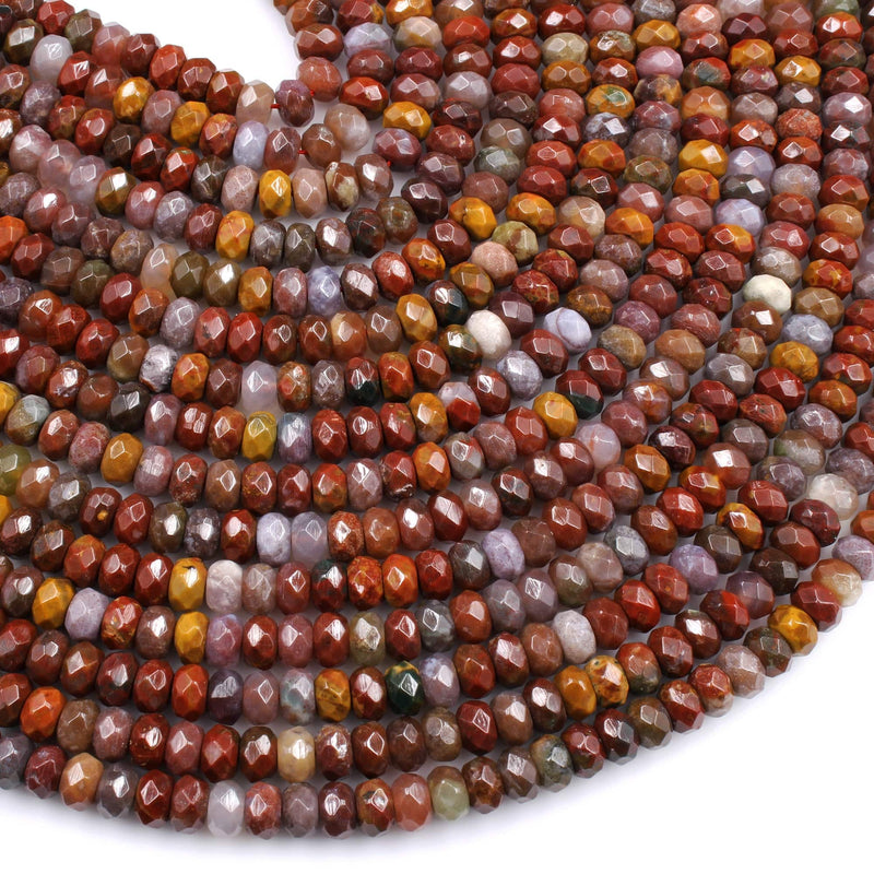 Faceted Natural Red Flame Agate  6mm 8mm Rondelle Beads 16" Strand