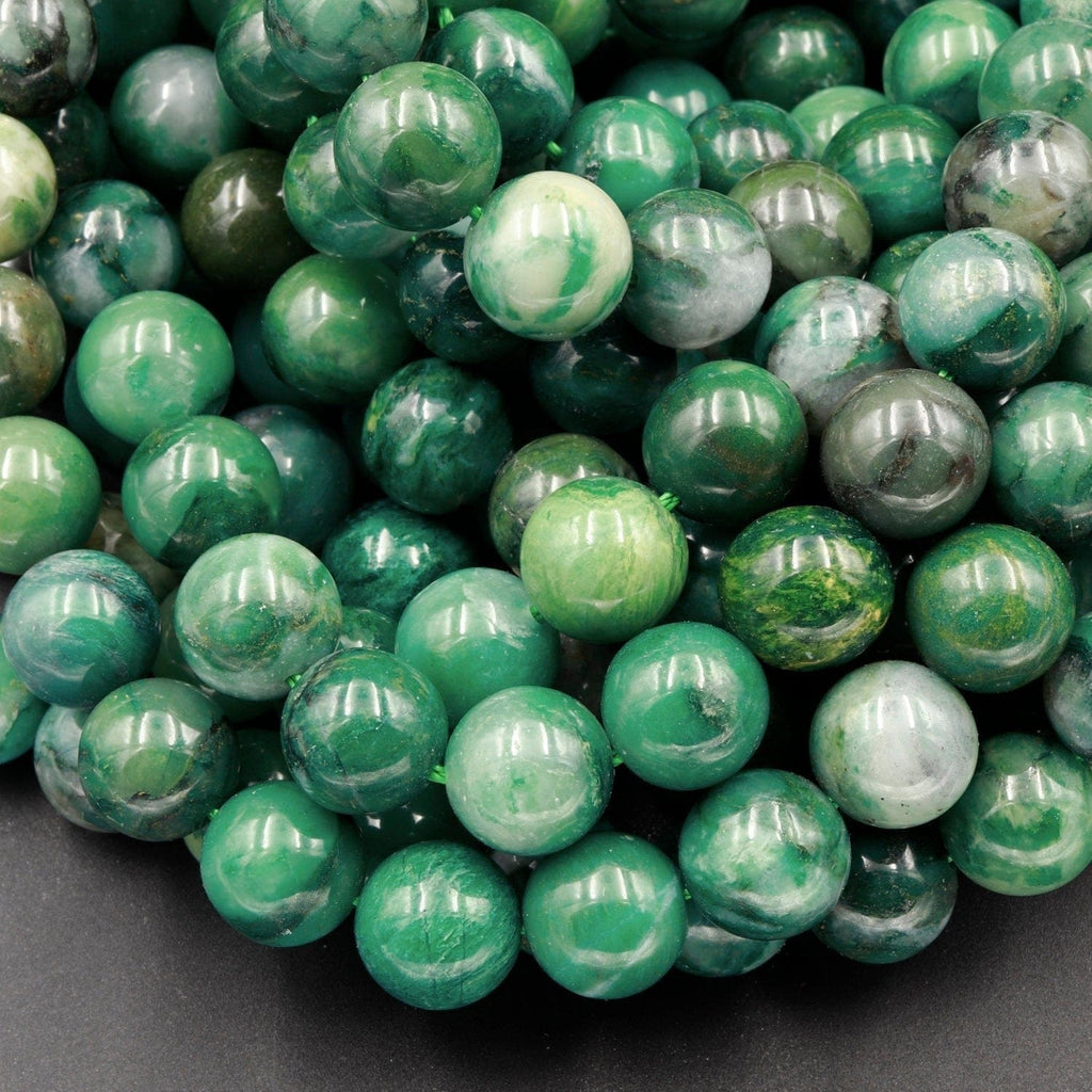 Bright Olive Green Semi-Transparent Jade Beads, 6mm Round
