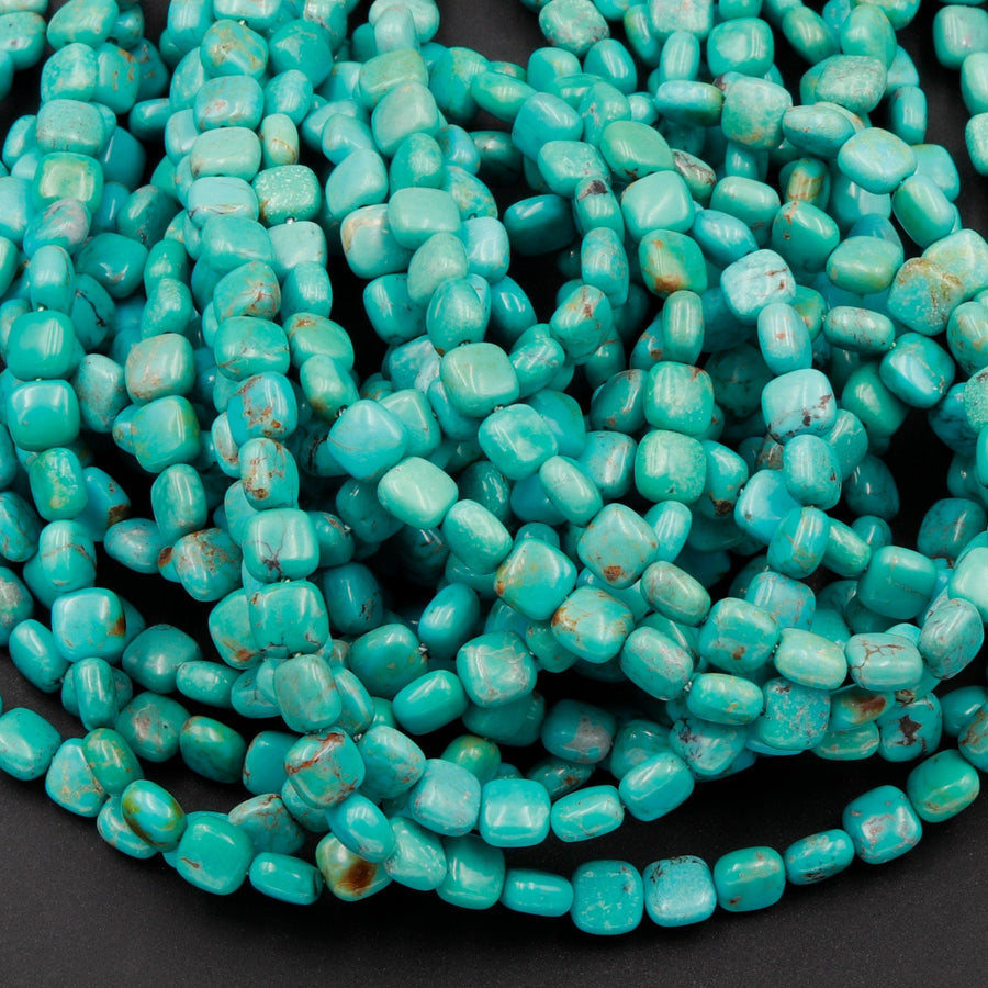 Genuine 100% Natural Turquoise 6mm Square Cushion Beads Highly Polished Uniformed Blue Green Gemstone 16" Strand
