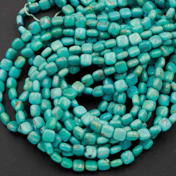 Genuine 100% Natural Turquoise 6mm Square Cushion Beads Highly Polished Uniformed Blue Green Gemstone 16" Strand
