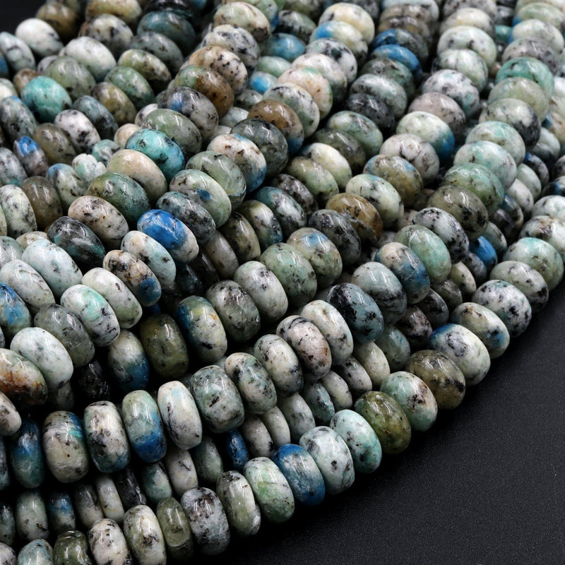 Rare Real Genuine K2 Beads 6mm Rondelles Natural Blue Azurite in Quartz Granite Smooth Polished Rondelle Beads 16" Strand