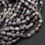 Rare Natural Red Blue Kyanite 7mm x 10mm Oval Beads A Quality Chatoyant Silvery Blue And Red Gemstone 16" Strand