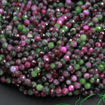 AAA Grade Micro Faceted Small Natural Ruby Zoisite 4mm 5mm Faceted Round Beads Laser Diamond Cut Red Ruby Gemstone 16" Strand