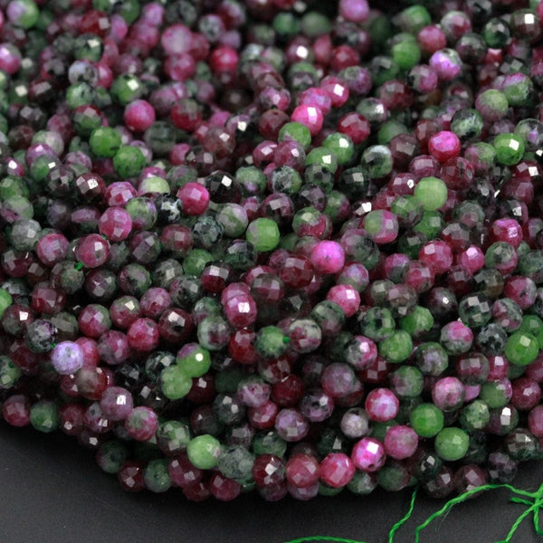 AAA Grade Micro Faceted Small Natural Ruby Zoisite 4mm 5mm Faceted Round Beads Laser Diamond Cut Red Ruby Gemstone 16" Strand