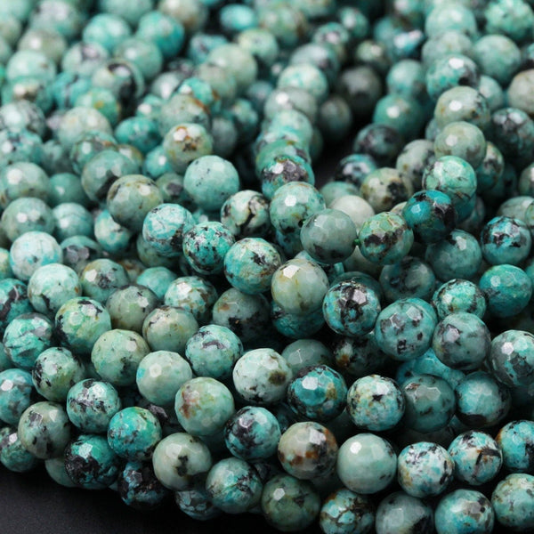 Faceted African Turquoise 6mm 8mm 10mm Round Beads High Quality AAA Grade Natural Turquoise Gemstone Lots of Blues Greens 16" Strand