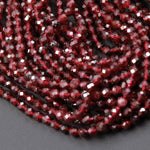 AAA Natural Red Garnet Gemstone Beads Micro Faceted 3mm 3.5mm 4mm Round High Quality Laser Diamond Cut Gemstone 16" Strand