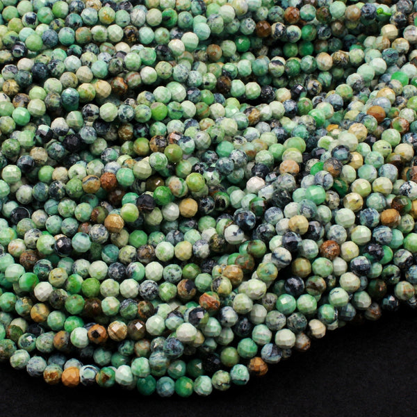Micro Faceted Natural African Chrysoprase 4mm Round Beads Laser Diamond Cut Gemstone 16" Strand