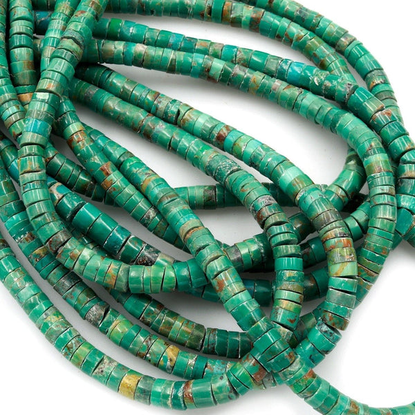 Genuine 100% Natural Turquoise Heishi Beads 5mm 6mm Rondelle Genuine Bright Blue Green Turquoise Beads Center Drilled Full 16" Strand