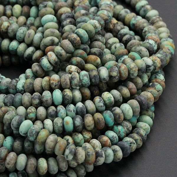 Matte Natural African Turquoise 6mm 8mm 10mm 12mm Rondelle Beads Matte Finish High Quality Natural Turquoise Lots of Blues Greens 16" Strand