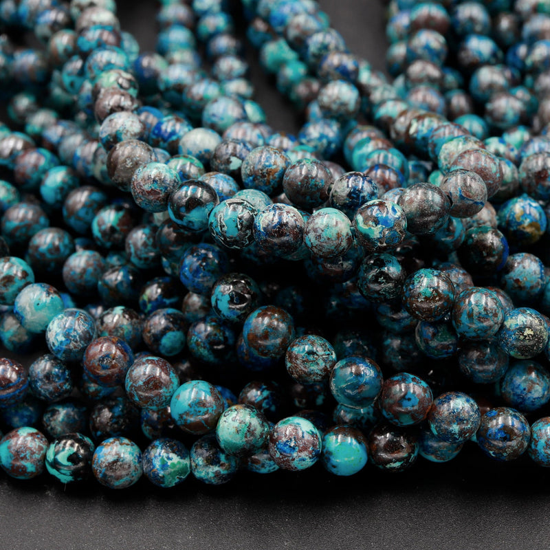 Rare Natural Shattuckite 4mm Beads Round Blue Azurite Chrysocolla Gemstone From Arizona 16" Strand