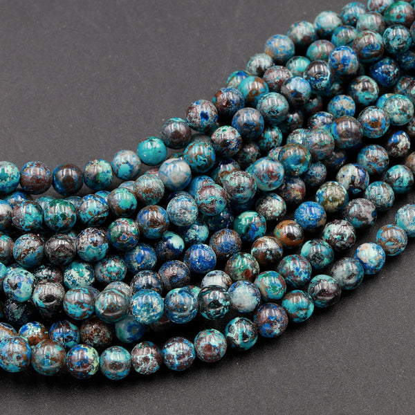 Rare Natural Shattuckite 4mm Beads Round Blue Azurite Chrysocolla Gemstone From Arizona 16" Strand