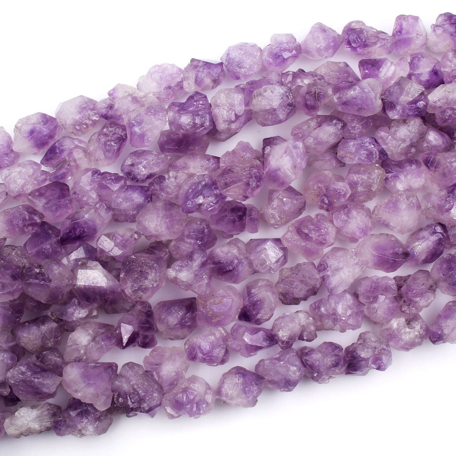 Raw Natural Amethyst Beads Vertically Drilled Freeform Rough Organic Nugget Stunning Purple Amethyst Gemstone 16" Strand
