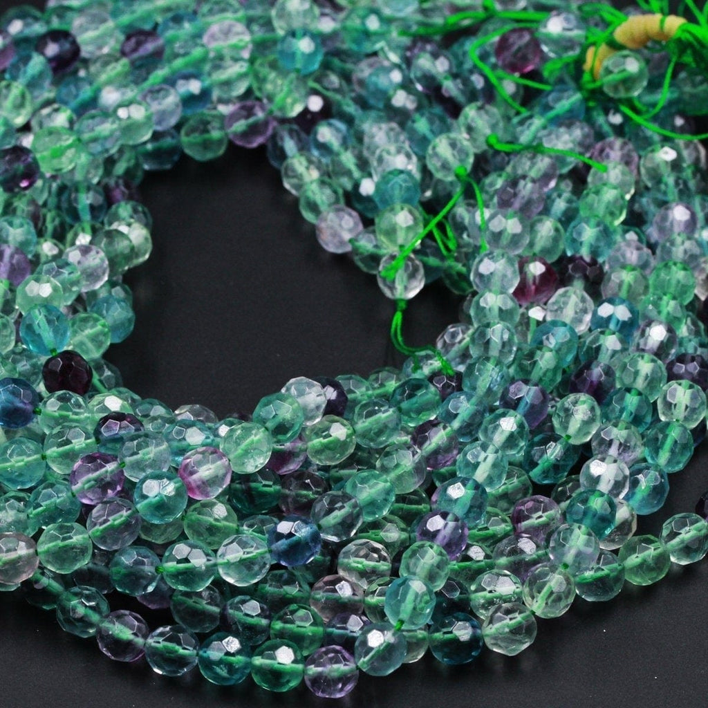 AAA Grade Natural Fluorite Faceted 6mm 8mm 10mm Faceted Round Beads Superior Quality Natural Purple Green Blue Gemstone Beads 16" Strand