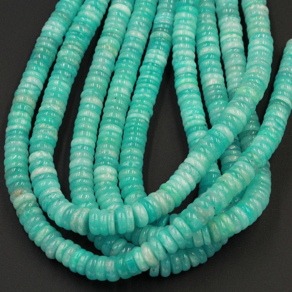 Large Natural Peruvian Amazonite Heishi Rondelle Beads Superior A Grade Genuine Sea Blue Green Gemstone Center Drilled Disc 15" Strand