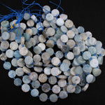 Matte Raw Rough Natural Blue Aquamarine Coin 16mm Beads Flat Round Disc Circle Druzy Earthy Organic Cut 15.5" Strand