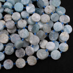 Matte Raw Rough Natural Blue Aquamarine Coin 16mm Beads Flat Round Disc Circle Druzy Earthy Organic Cut 15.5" Strand