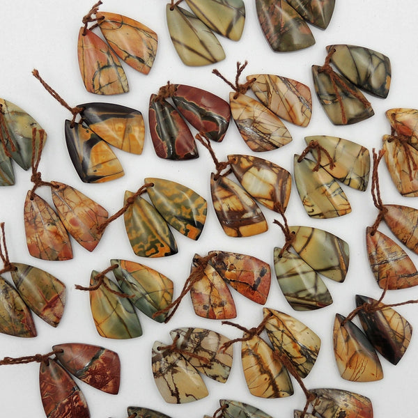 Natural Red Creek Jasper Earring Pair Cabochon Cab Drilled Butterfly Wing Matched Gemstone Bead Pair Aka Multicolor Picasso Jasper