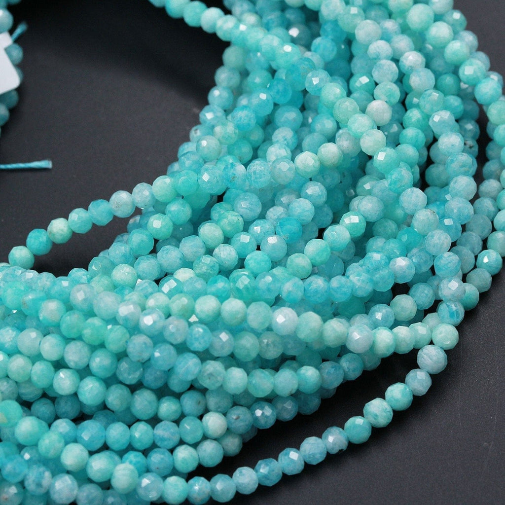 Peruvian Amazonite Round Beads 4mm Faceted Round Beads Stunning Natural Sea Blue Green Gemstone Micro Faceted Laser Diamond Cut 16" Strand