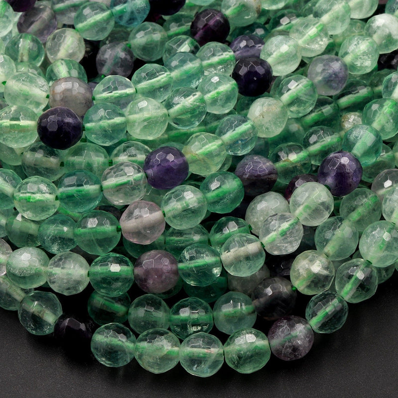 Natural Fluorite Faceted 6mm 8mm Round Beads 16" Strand