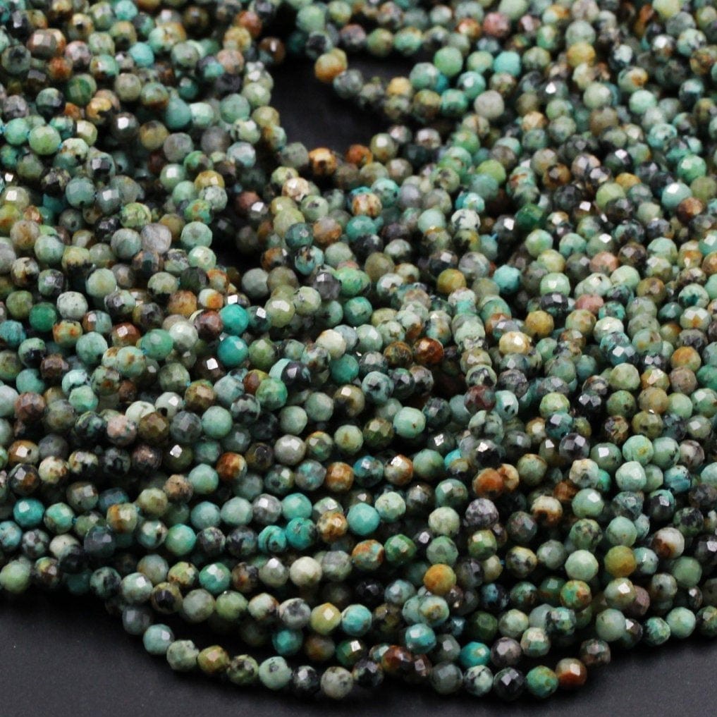 Micro Faceted African Turquoise 4mm 5mm Round Beads Cut Diamond Cut Dazzling Facets Small Natural Faceted Turquoise Gemstone 16" Strand