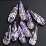 Natural Cheveron Amethyst Pendant Side Drilled Long Teardrop Pendant Striking White Purple Pattern Gemstone Focal Bead Pendant Stone