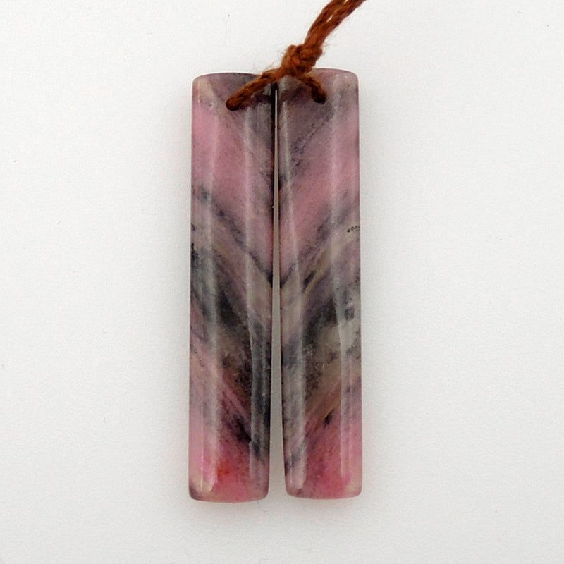 Natural Pink Rhodonite Earring Pair Rectangle Cabochon Cab Pair Drilled Matched Earrings Gemstone Bead Pair