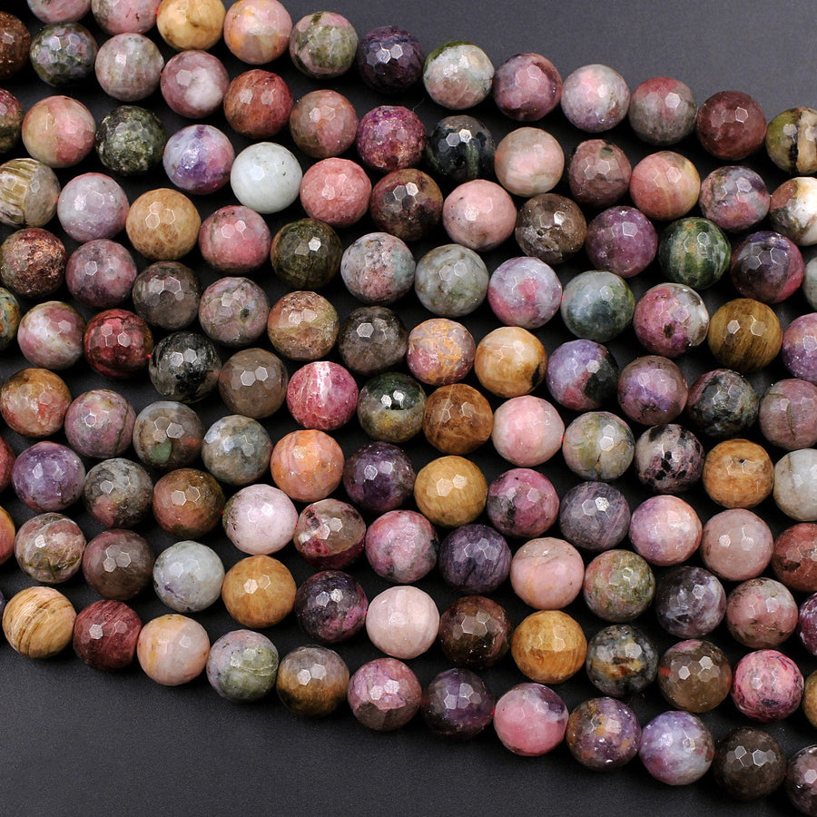 Large Faceted Tourmaline Round Beads 8mm 9mm 10mm 11mm 14mm 16mm Natural Pink Green Yellow Real Genuine Tourmaline Gemstone Beads 16" Strand